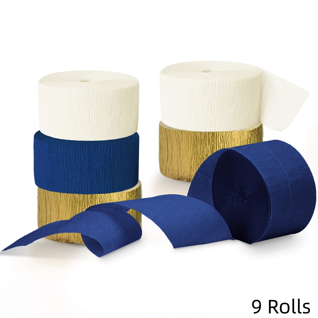 E-shop 3/6/9 Rollen Marineblaue Partydekoration – Marineblau Gold Krepppapier Girlanden Quasten für Abschlussfeier, Brautdusche, Hochzeit, Geburtstag