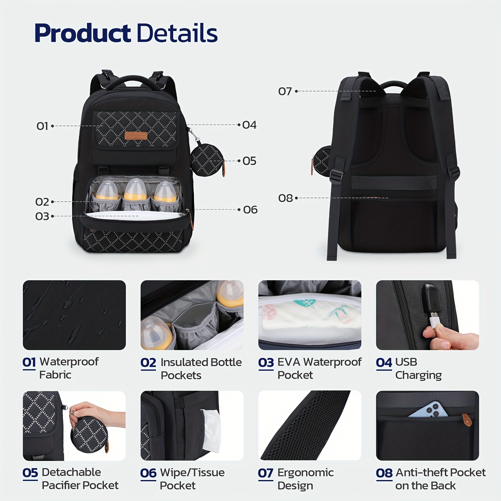 large diaper bag 29l 45l expandable diaper bag backpack 2 - Temu display picture 3
