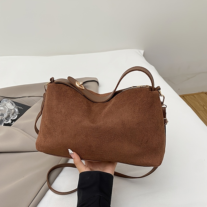 TEMU Women's Crossbody Bag, Premium Suede Handbag, Large Capacity Minimalist Commuter Shoulder Bag, Stylish And Versatile Tote Bag
