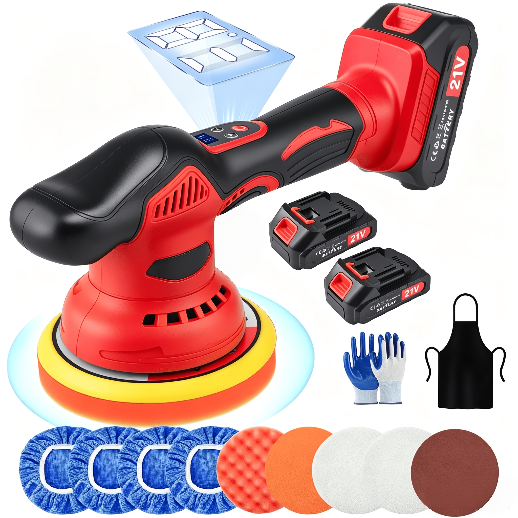 TEMU Cordless Car Buffer Polisher With 2×2000mah Batteries, Car Kit With 8mm Orbit Block & 8-speed Control (2500-7800 Rpm) - For Car/boat Detailing,