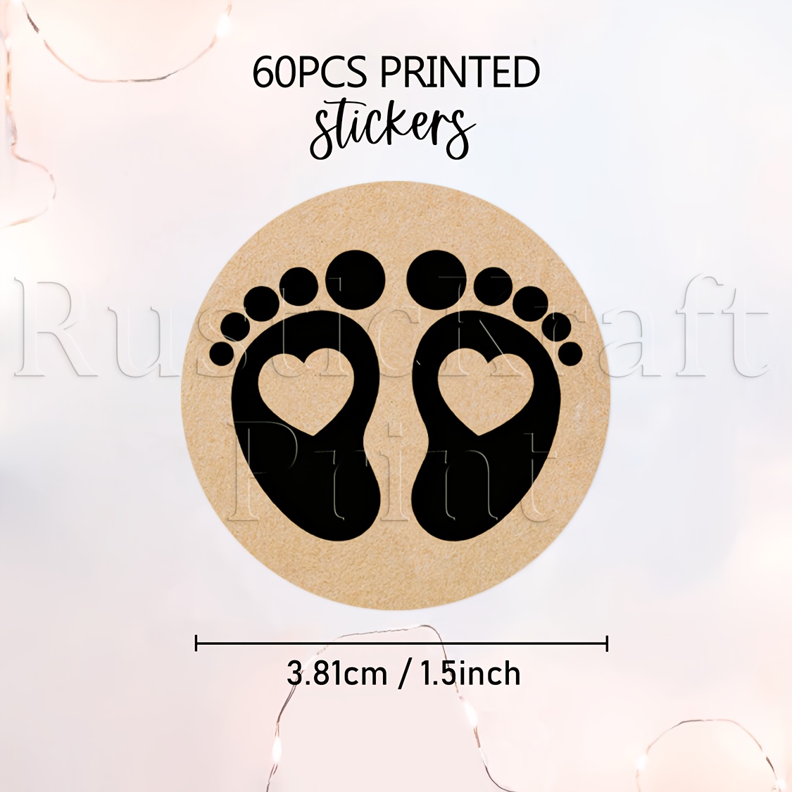 TEMU 60 stuks, Babyvoetafdrukken met Hartjes Uitgesneden Kraftpapier BEDANKT Speciaal voor Jou Handgemaakt met Geprinte Ronde Stickerlabels, voor
