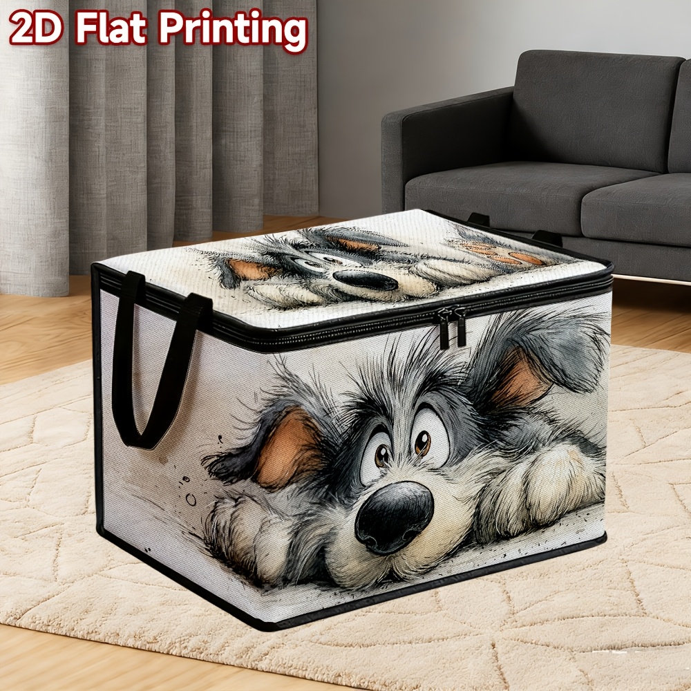 TEMU 1pc Large Foldable Zipper Storage Box, Personalized 2d Cartoon Dog Pattern Gift, Element Print, Travel, Packing, Clothing, Pants, And Bedding,