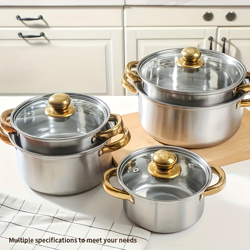 outdoor stainless steel soup pot set gold plated double handle soup pot set ten piece cookware set details 1