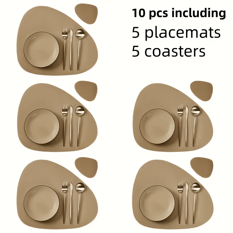 (5 Placemats + 5 Coasters) Triangular Placemats And Coasters Set, Heat-insulated And Easy To Clean, Table Decoration Placemats And Coasters, Wedding Ceremony Placemats, Birthday Party Placemats
