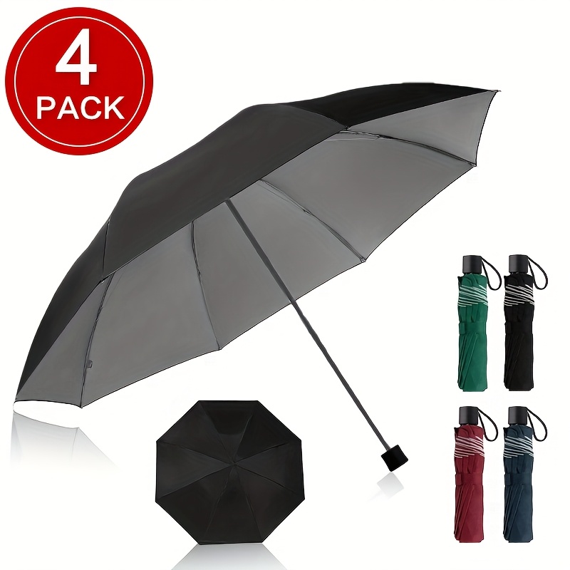 4pcs windproof travel umbrellas 8 rib durable compact   with manual open lightweight portable design for men women   black gray red     umbrella heavy duty windproof everyday rain protection reliable rain protection