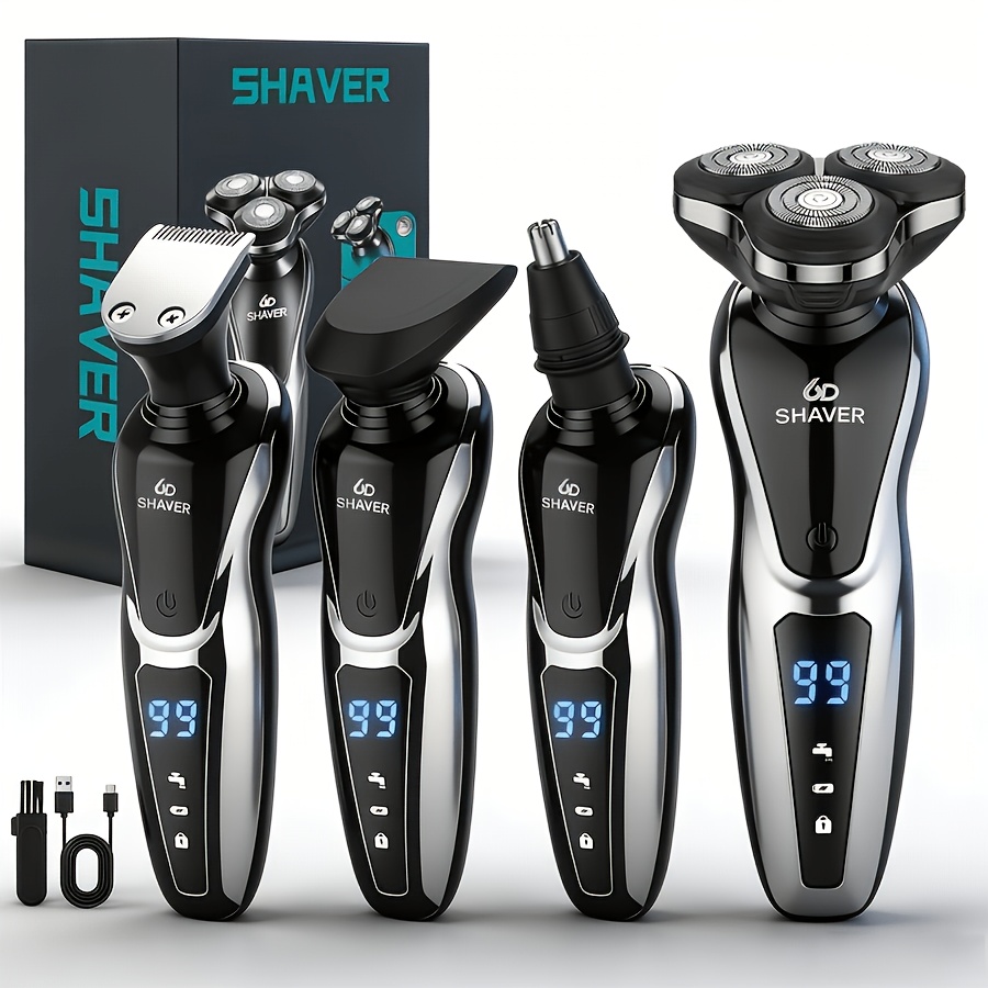 item picture mens electric shaver 4 in 1 multifunctional shaver for shaving haircutting   trimming and nose hair trimmer usb rechargeable   ideal holiday gift for men