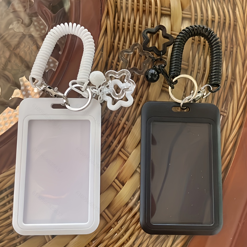1pc expandable plastic card holder keychain bus pass case id - Temu