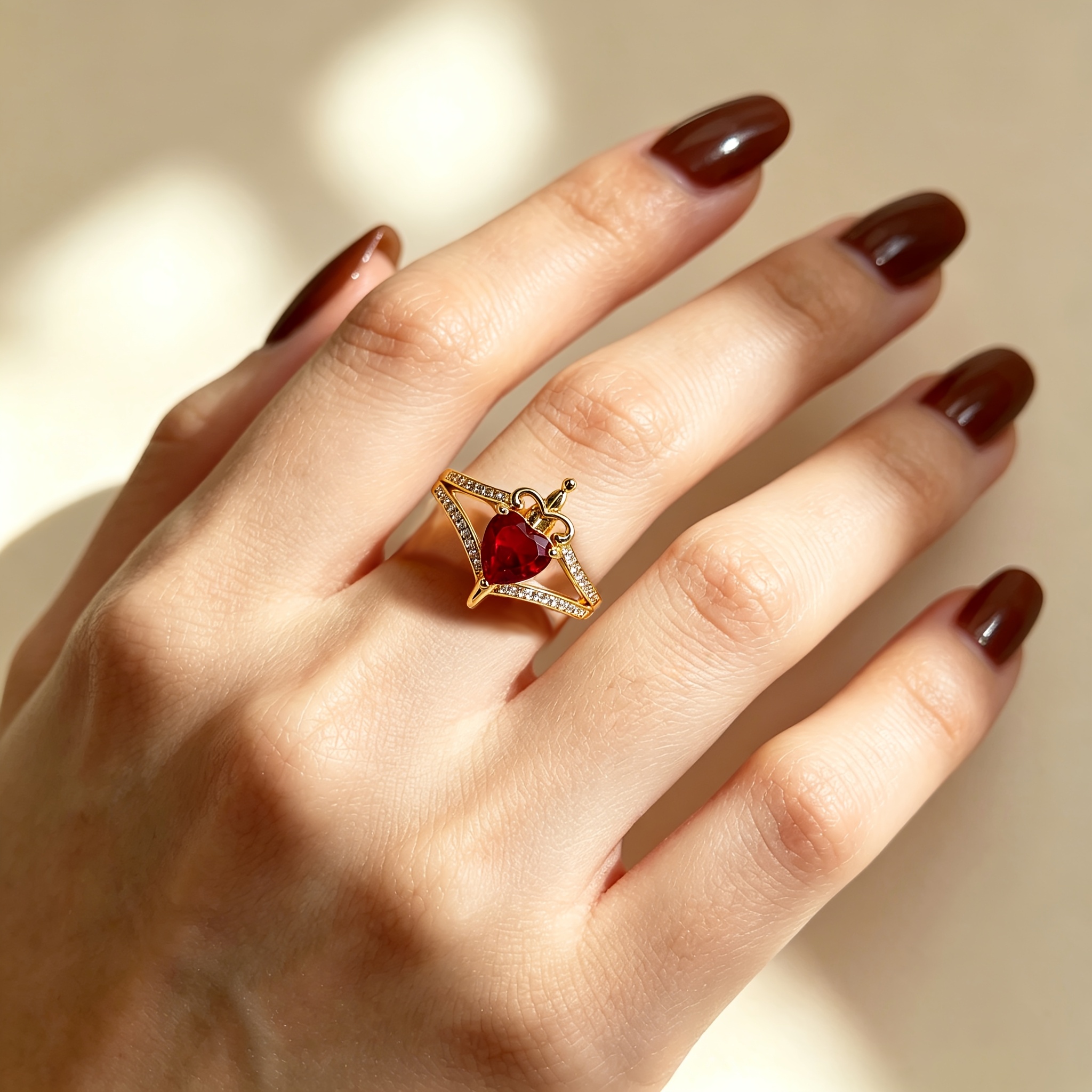 Gothic Luxury Heart Crown Sword Ring