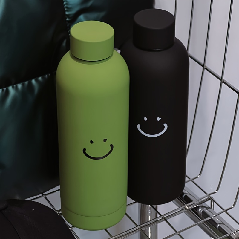 

Stainless Steel Insulated Water Bottle With Double-wall Vacuum , Break Resistant And Bpa Free, Reusable Oval Sports Bottle With Lid For Gym, Travel, Multipurpose Use, 500ml/16.9oz - Happy Face Logo