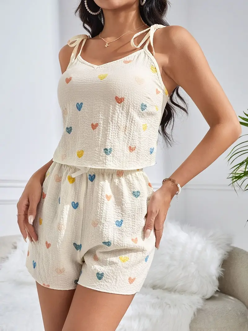 womens sexy pajama sets heart pattern strapless short sleeve polyester blend spring summer fall loungewear wear spring summer loungewear design polyester blend Product details 1