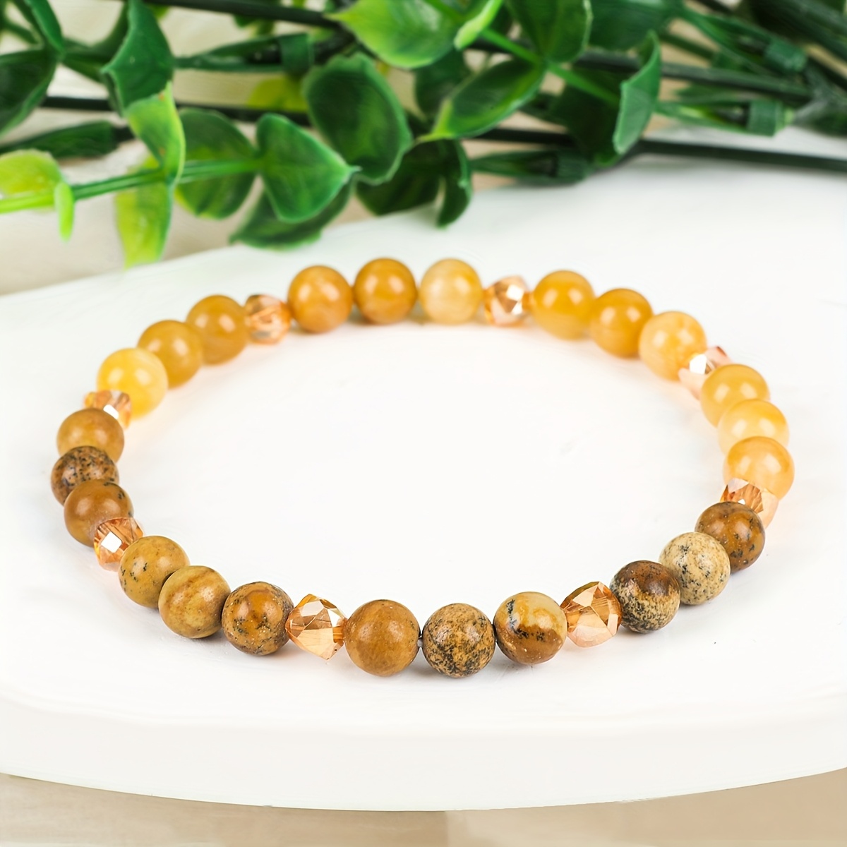 Unisex Crystal Round Bead Elastic Bracelet, Wealth Attraction