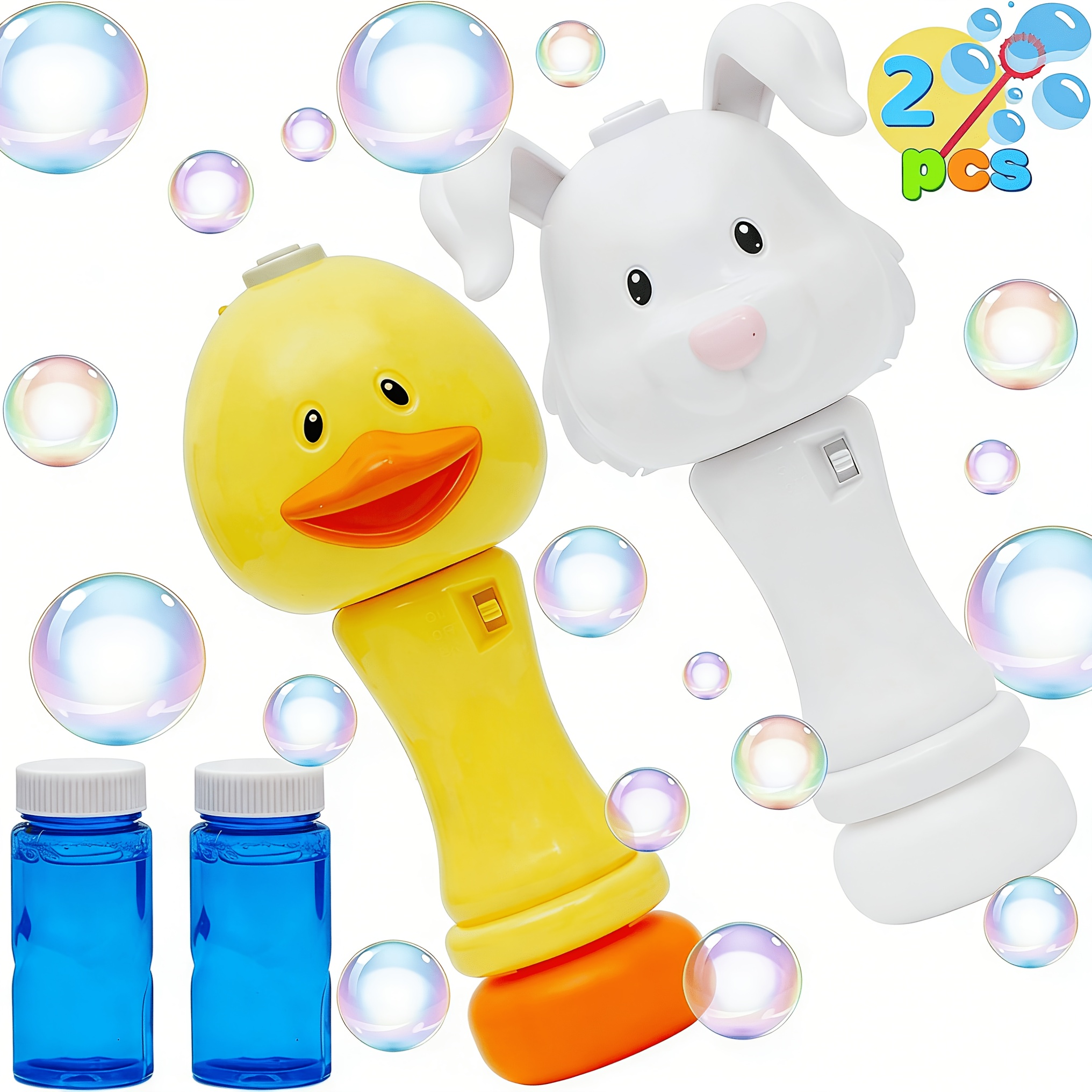 TEMU Set Of 2 Bubble Wands Featuring A Duck And A Bunny, Complete With 2 50ml Bubble Solution Bottles, Perfect For Children And For Easter, Summer