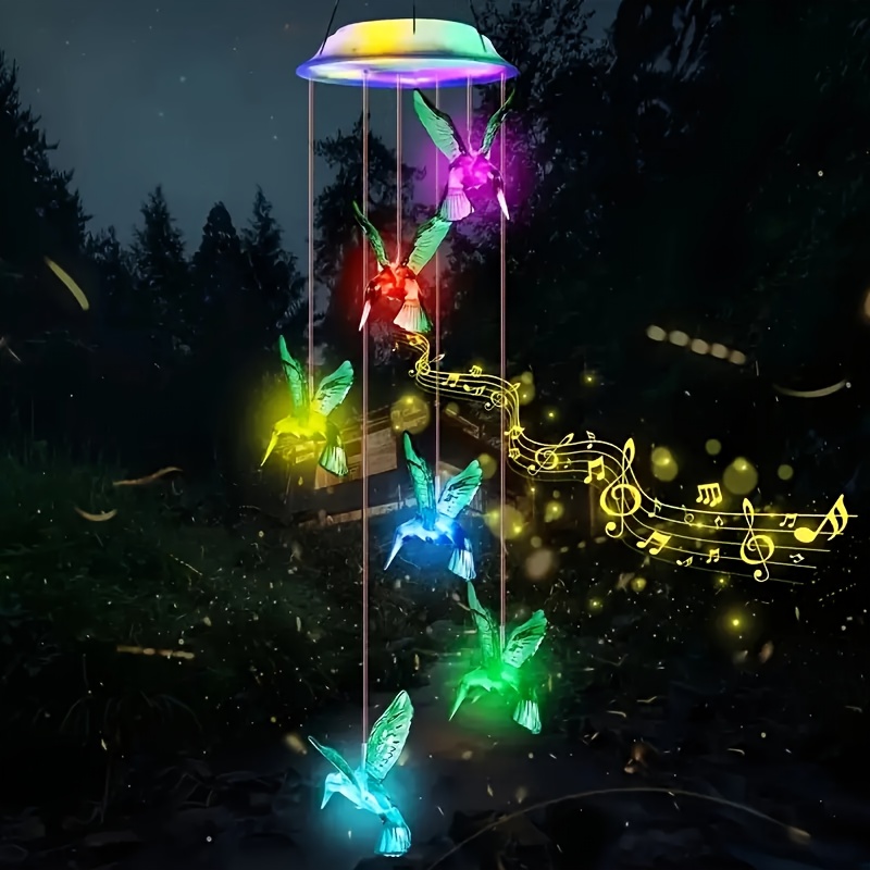 TEMU Solar Wind Chime Lamp, Color-changing Solar Hummingbird Wind Chime, Solar Garden Wind Chime Lamp, Hanging Solar Lamp, Ip44 Waterproof, Romantic