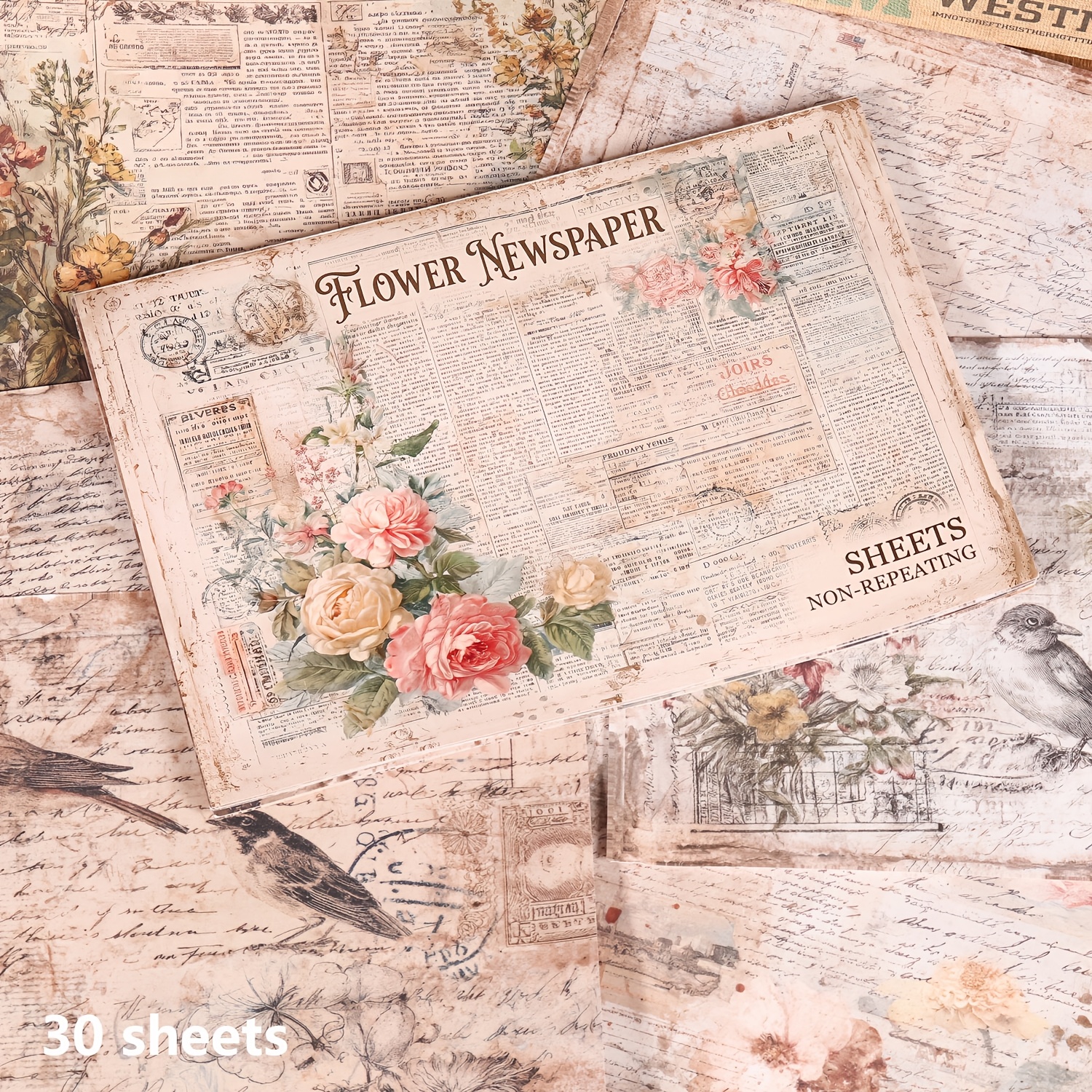 TEMU 30sheets(non Repeating Patterns)a5 Size Floral Newspaper Theme Scrapbook Paper Book, For Scrapbooking Supplies, Background Pad, Mini Gift