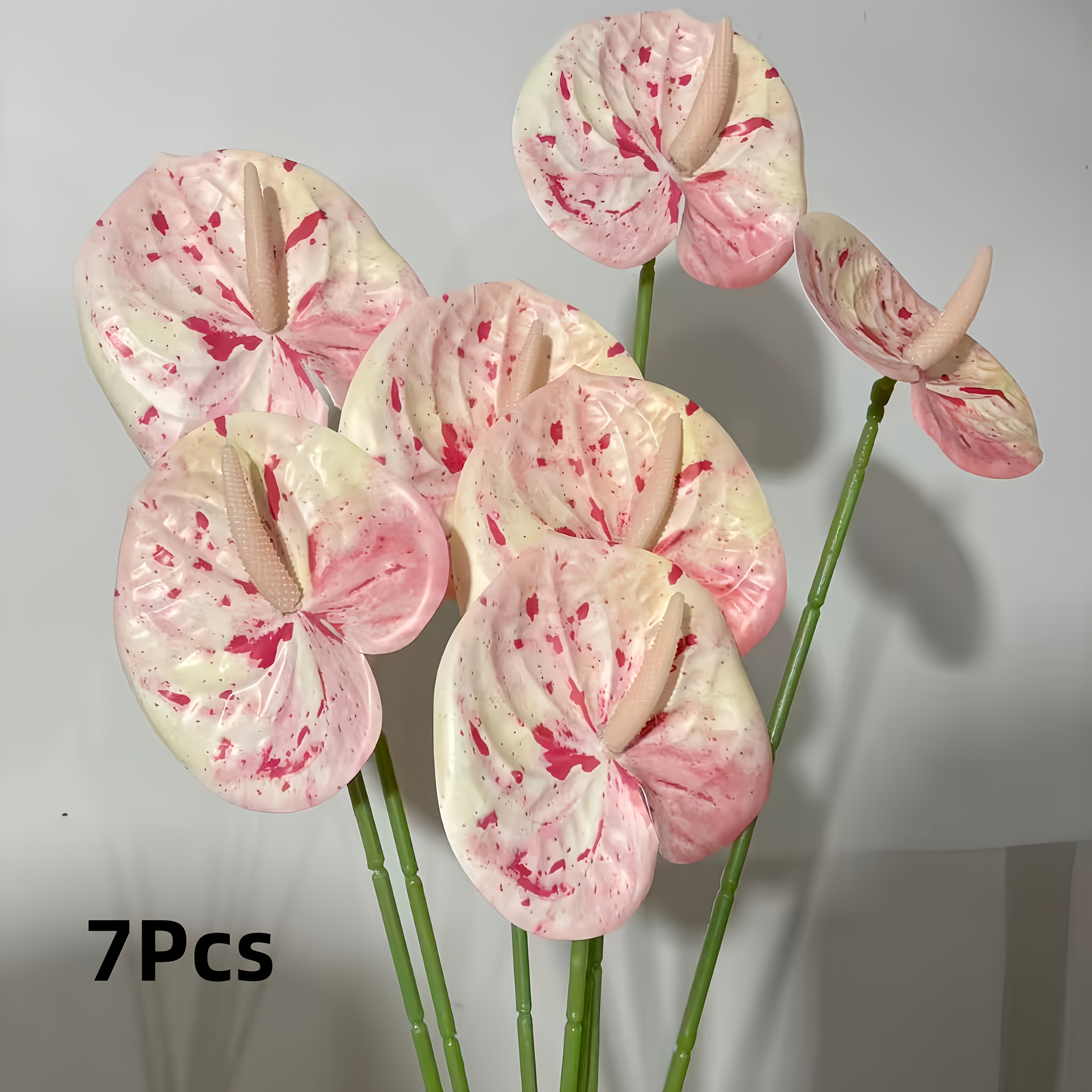 7 Stems 24.41 Inch Artificial Pink Flowers, Realistic Faux Flamingo Lily Stems For Home Decor, Wedding Bridal Bouquets, Tropical Themed Parties, Dining Table Centerpieces