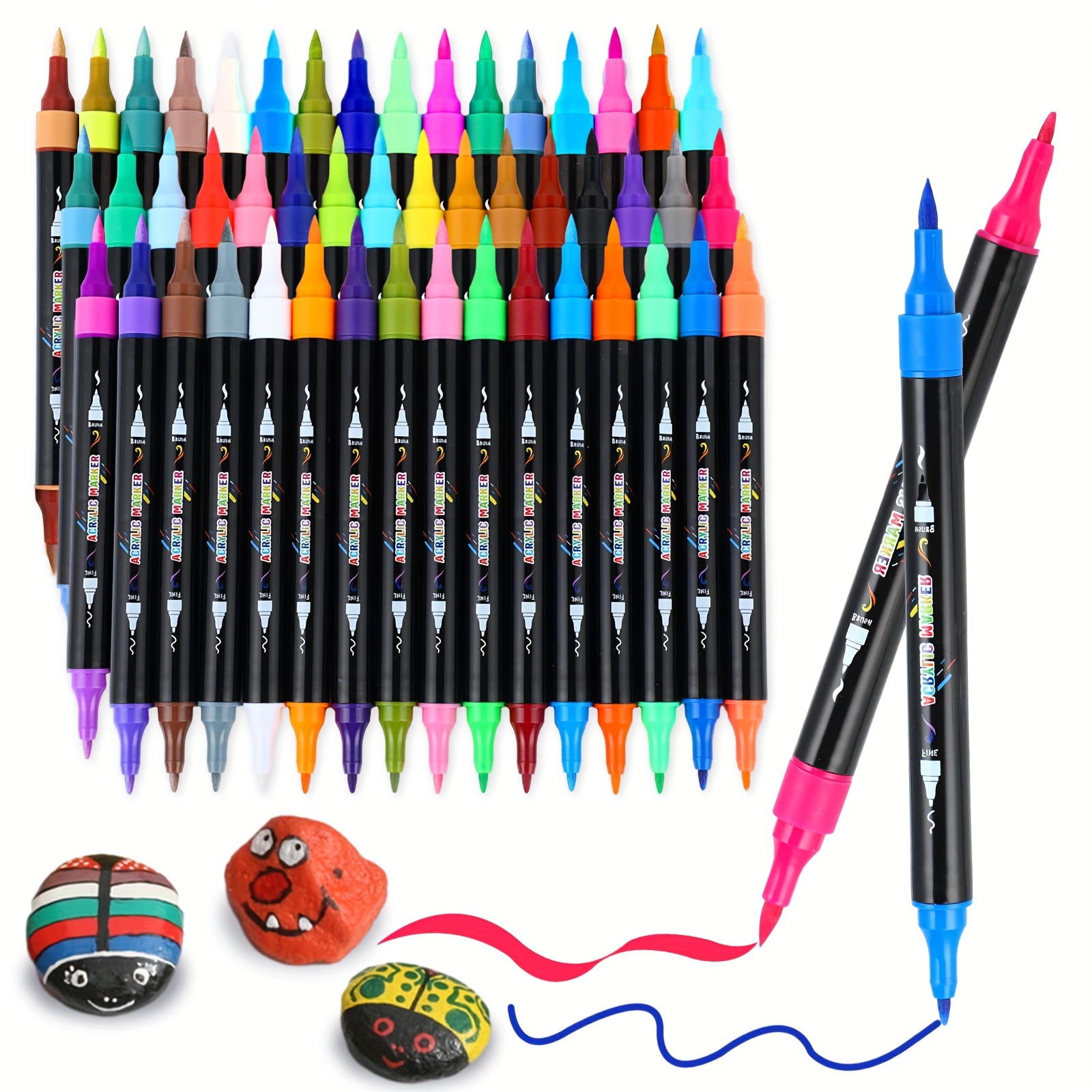 

48 Colors Acrylic Paint Pens, Dual Tip Acrylic Paint Markers With Brush And For Adults, Wood, Canvas, Stone, Rock Painting, Glass, Ceramic , Diy Crafts Making.