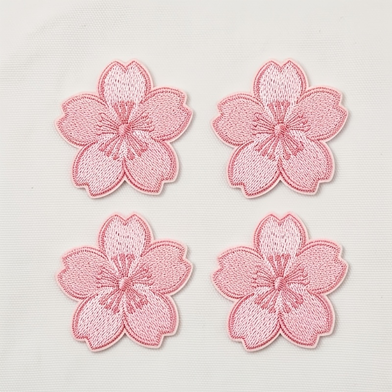 TEMU 4pcs Set Of Japanese Cherry Flower Cloth Stickers - Premium Pink Embroidered Oriental - Cute Decorative Iron Iron Ironing/sewing Stickers For