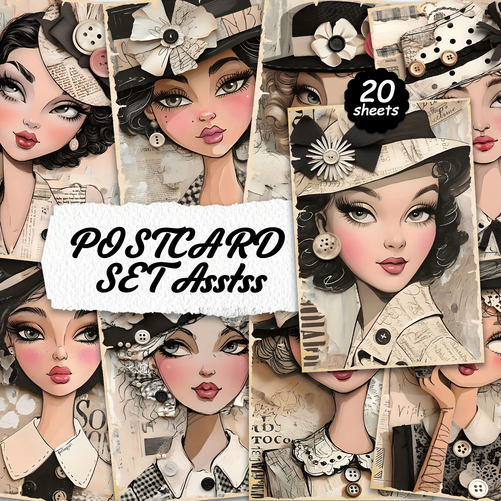 TEMU A Collection Of 20 Adorable Postcards For Women, Designed For Writing On Cardboard, Featuring Smooth Surfaces, English Scrapbooking, Junk