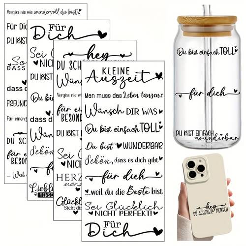 4er-set zitat-muster mit n phrasen (freundschaft, , liebe, familie) thema uv-dtf-aufbügler-transferpapier für glasbecher – diy-wickel, hohe qualität, selbstklebend, einfach anzubringen – für -, metall-, keramik-, kunststoffoberflächen