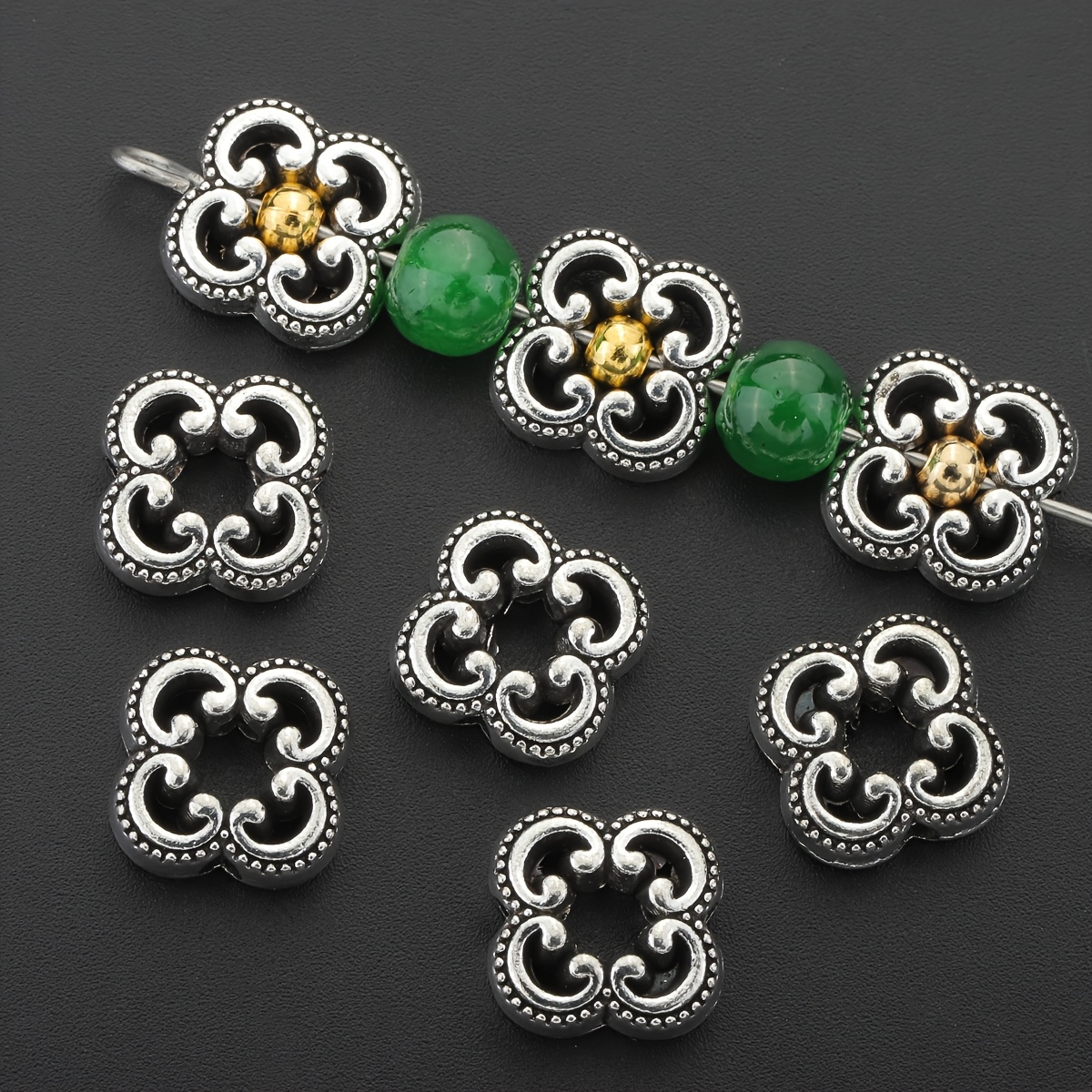 

15pcs Zinc Alloy Clover Bead Spacers, Hollow Geometric Flower Bead Frames With Dual Holes, Making Craft Bead Spacers For Necklaces, Bracelets, Earrings Pendants, Special Accessories, Ideal Gift