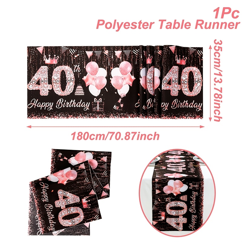 Image of 1pc,rose Golden 40th Birthday Table Runner,180*35cm, Crown Table Flag,happy Birthday Party Decoration,adult Birthday Party Supplies,birthday Party Decor, Old Birthday Dining Table Cover