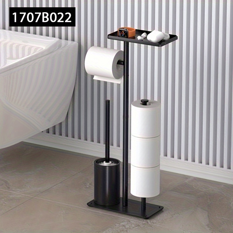 E-shop Freistehender Toilettenpapierhalter für das Badezimmer mit Aufbewahrungsregal und Toilettenbürste, Platzsparender Organizer für