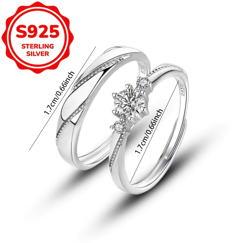 2pc Women's S925 Pure Silver Love Couple Rings Set