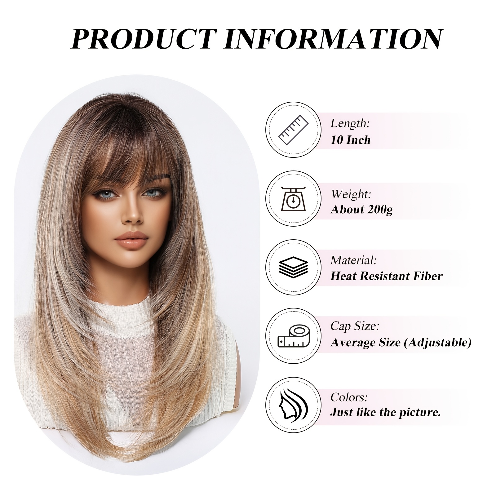 Image of 20 Inch Ash Blonde Long Straight Layered Wig With Bangs, Heat Resistant Synthetic Wig For Women, Kpop Y2k Emo Cosplay Wig, Travel Vacation Street Shooting Hairstyle