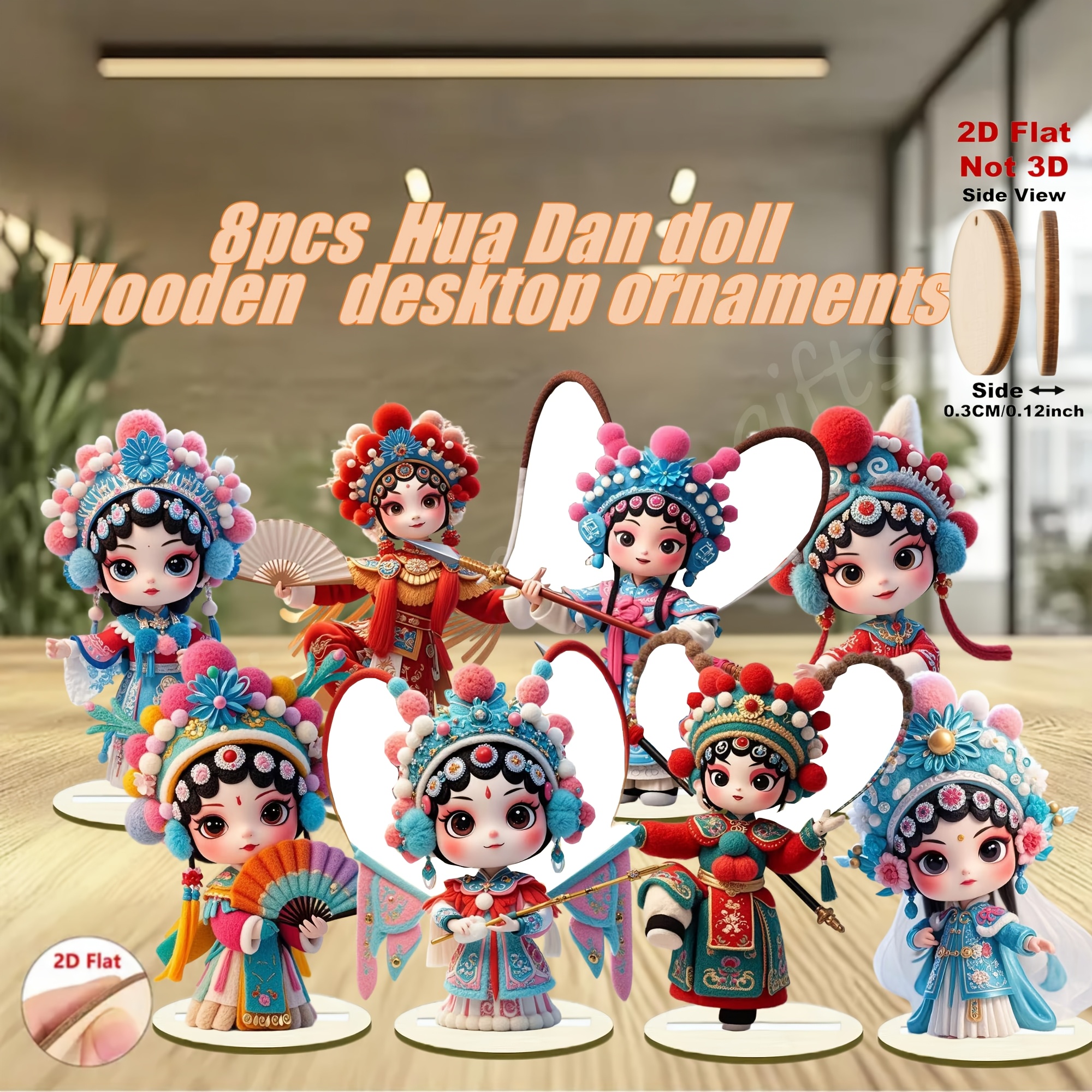 TEMU 2d Flat, 8pcs Traditional Chinese Tabletop Decor - Standing Puppets Suitable For Home, Office, Party & Car Decorations - Cultural Gift For