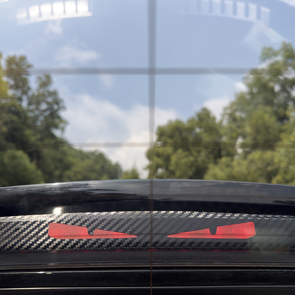 Monster Eyes Car Rear Light Sticker - Cartoon Devil Eyes Tail Light Decal, Carbon Fiber Pattern, Transparent Night Projection, Fun Horror Theme, Self-Adhesive, Single Use, for Plastic and Glass Surfaces, Animal and Fantasy Themed Decal