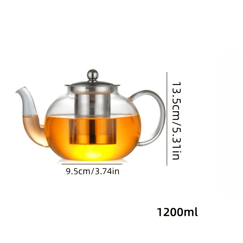 TEMU 1pc Transparent Glass Flower Teapot, Pot, Large-capacity Teapot For Home Use, Made Of High Borosilicate Glass, Suitable For Brewing Herbal Tea,