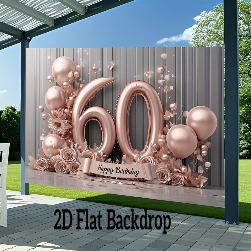 60 Anni Compleanno Decorazioni Oro Rosa – Striscione 150x90cm In Tessuto Con Occhielli - 4