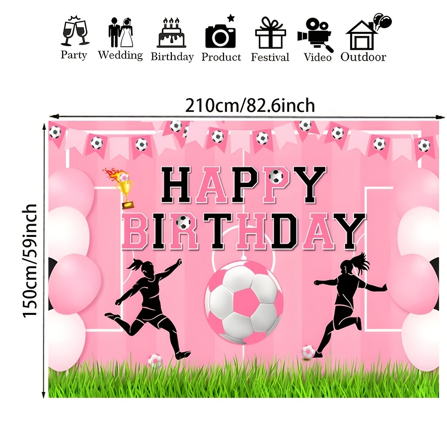 TEMU Happy Birthday Pink Football Themed Backdrop - Vinyl Banner, Suitable For Sports-themed Celebrations And Photography.