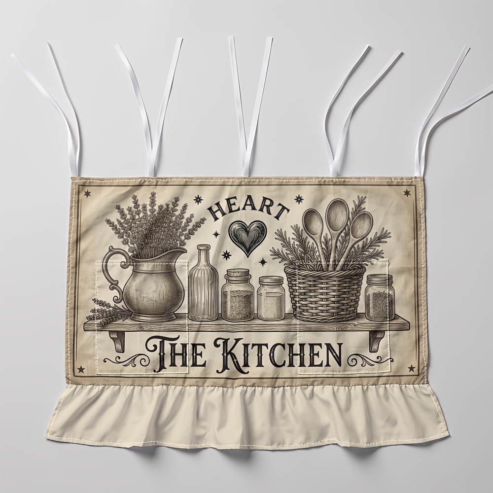 TEMU 2d Flat - 2d Flat - 1pc 2d Flat Shabby Chic Curtain With Edges And Tie-, Vintage Pitcher Utensil Suitable For Protecting And Decorating Ovens