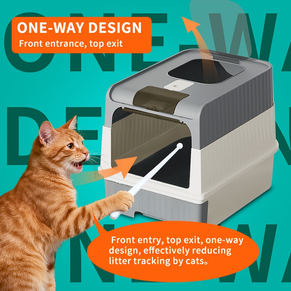 High-Capacity Cat Litter Box - Easy to Clean, Odor-Resistant, Leak-Resistant, And Less Prone to Leaks. Featuring a Pull-Out Design, It Provides a Cozy Bathroom for Pets. The Color of The Comb Is Random, Without Battery