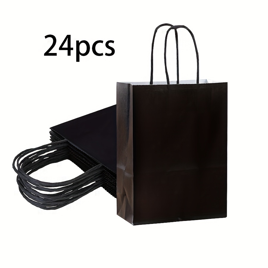 

24 Pack Black Paper Gift Bags With Handles, Non-slip Grip, Premium Paper Shopping Bags For Party Favors, Weddings, Boutique - 6.2 X 8.6 X 3.1 Inches