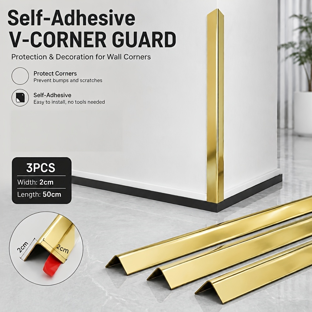 TEMU Self Adhesive Wall Corner Trim, Pvc Decorative Corner Guard Strip, 2x50cm 3pcs, Peel And Stick Wall Edges Protector For Home Wall Decoration