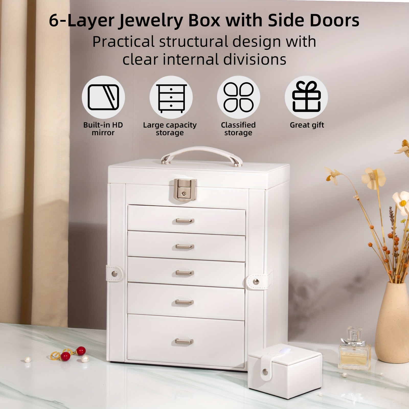   6 tier jewelry box jewelry case with 5 drawers large storage capacity with   lockable jewelry storage organizer gift for     Product details 10