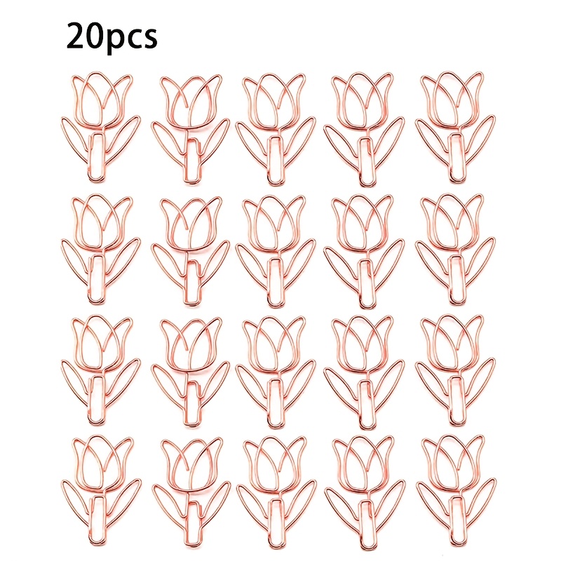 20pcs Tulip-shaped Paper Clips, Durable Steel Office Supplies For Everyday Use