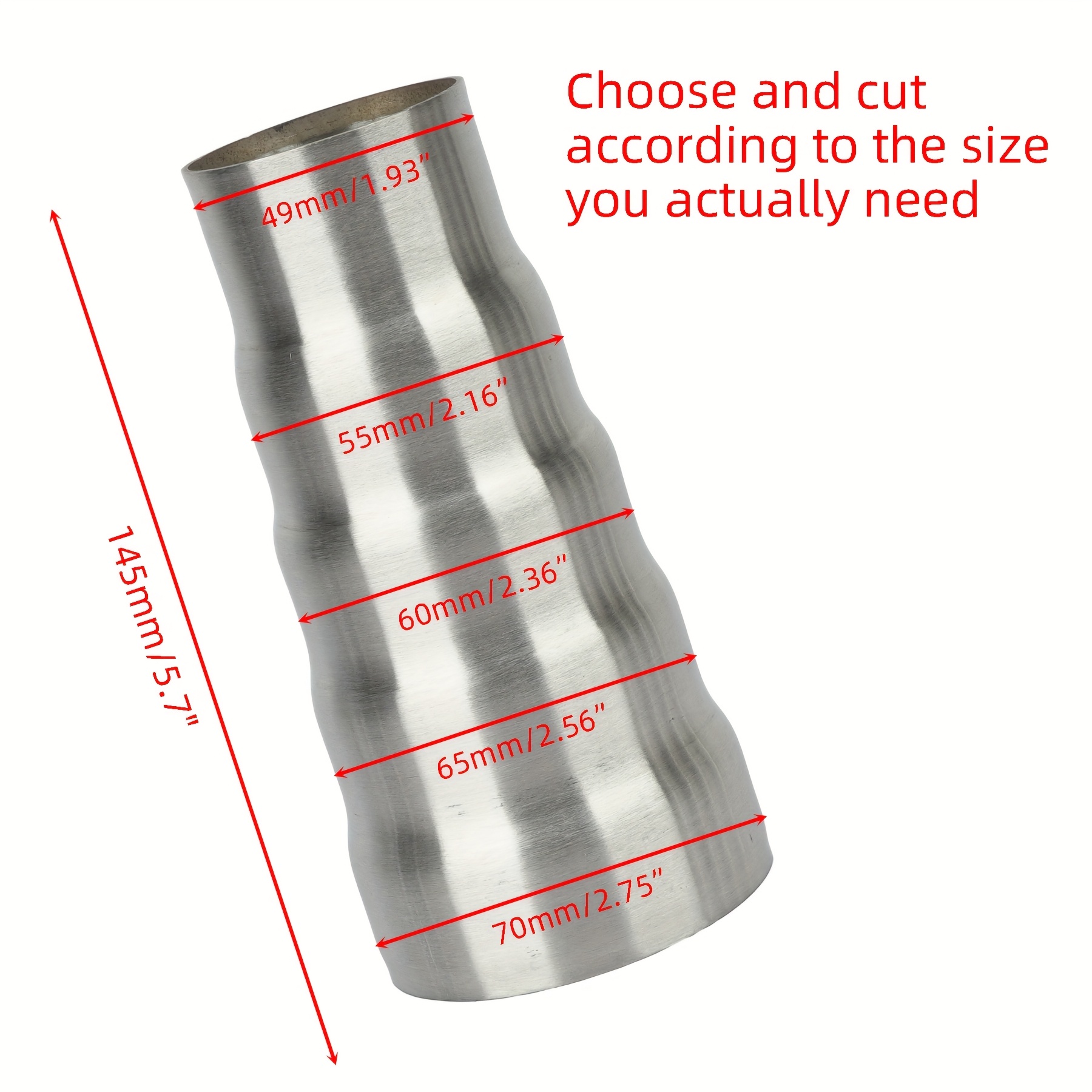 Stainless Steel Exhaust Reducer Connector Pipe Tube 1.93/2.16/2.36/2.56/2.75inch 49/55/60/65/70mm Adapter Coupler Connection