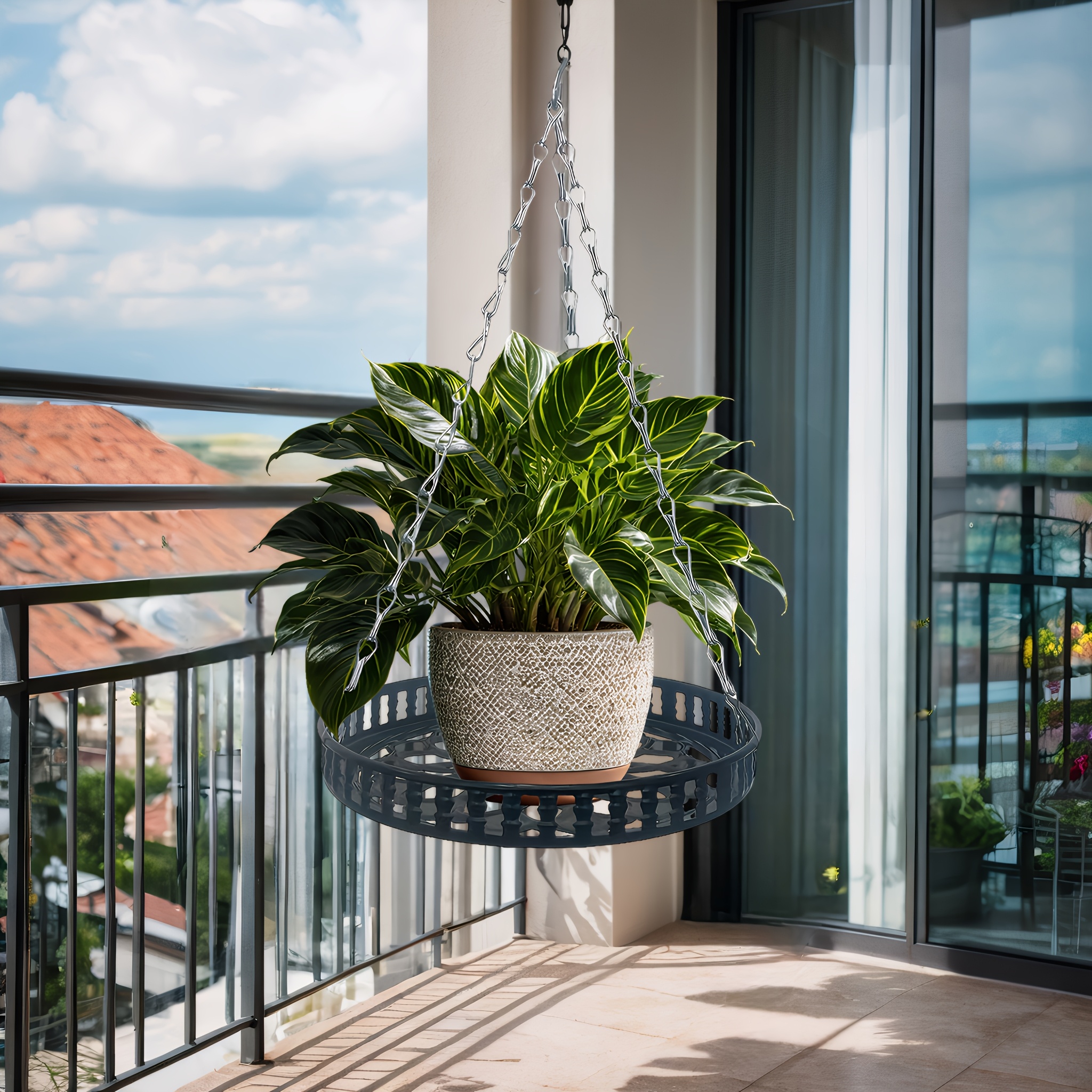 Image of 3pcs Metal Hanging Basket Planter Rack For Stairs And Balcony, Suitable For Outdoor Plants