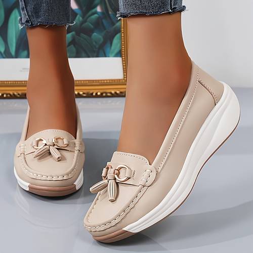 new autumn winter womens loafers moccasins with tassels thick sole wedge heels fashionable and versatile lightweight womens shoes women shoes