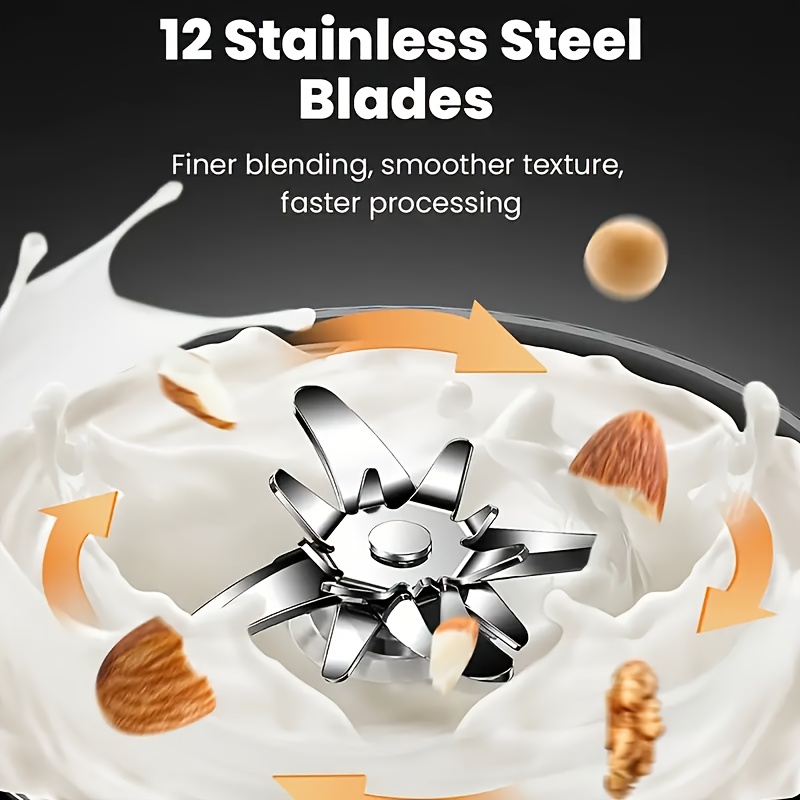 Stainless Steel Automatic Nut Milk Maker, 8-in-1 Almond Milk Production Machine with 20 Blades, Blender, Vegetable and Fruit Juicer, Kitchen Essentials, Food Processor, 24-Hour Timer, 42 Ounces (Approximately 1148.2g)