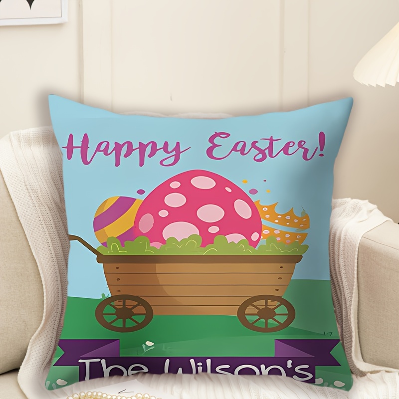 1pc, Happy Easter Vintage Polyester Cushion Cover, Pillow Cover ...