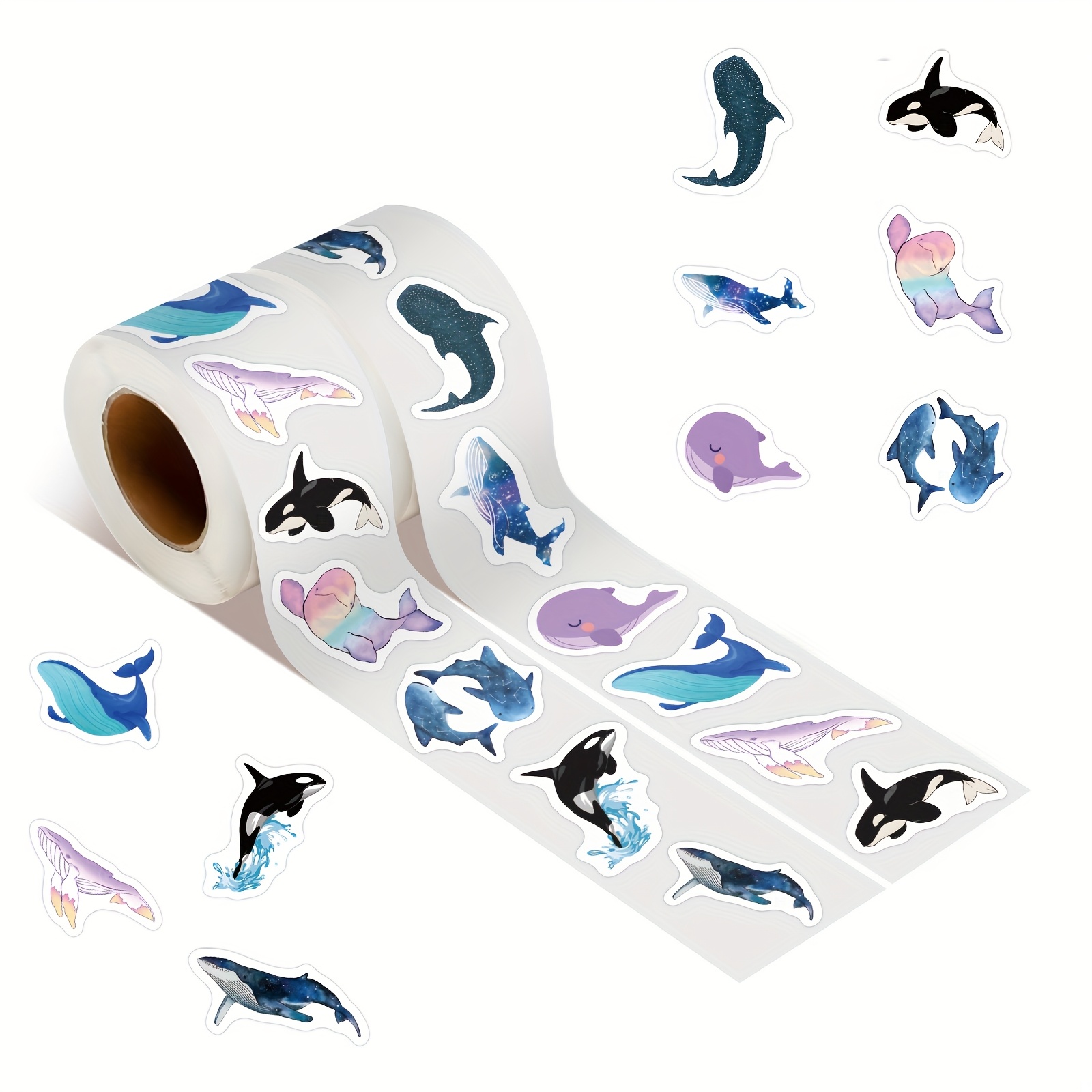 500pcs Whale Stickers Roll Aesthetics Stickers Scrapbooking, Diary, Bumper, Skateboard, Water Bottle, Hard Hat, Car Stickers