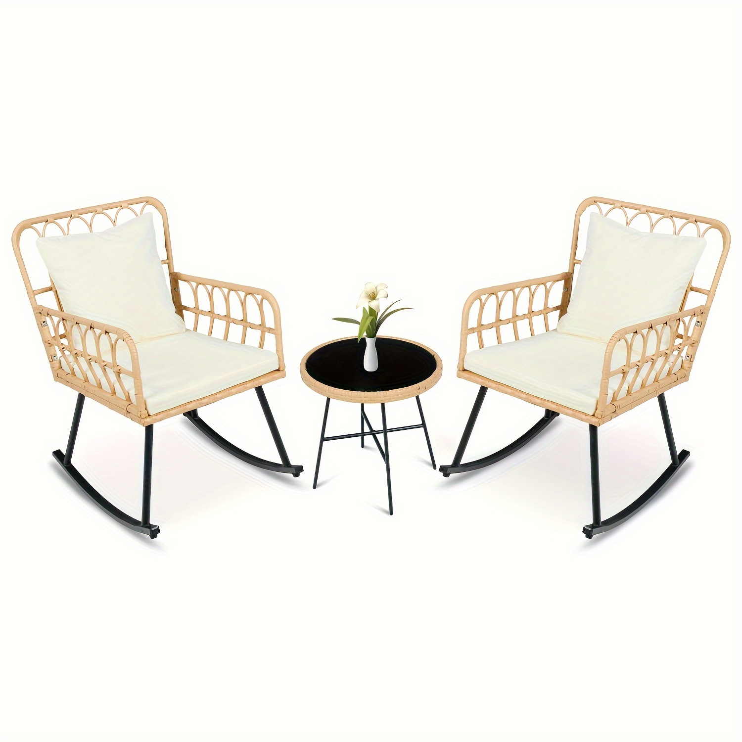 

3 Pieces Patio Wicker Rocking Chairs Set