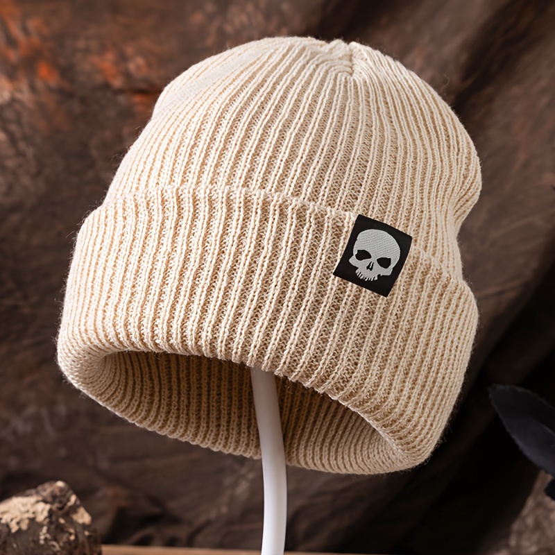 skull logo beanie high knitted hat autumn winter - Temu  display picture 3
