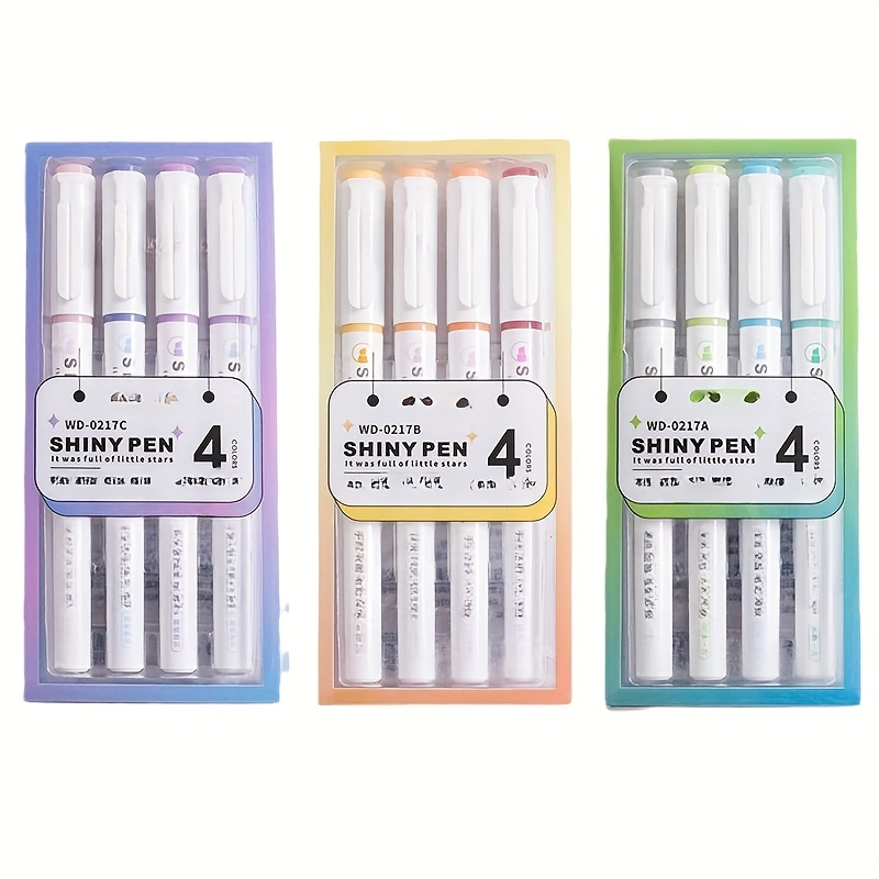 4 Colors Box Kawaii Glitter Highlighter Pen Pastel Fine Pastel