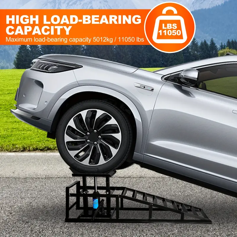 Heavy Duty 8000 LB Car Ramp Set – 2 Pack For Oil Changes & DIY Repairs | Black Steel