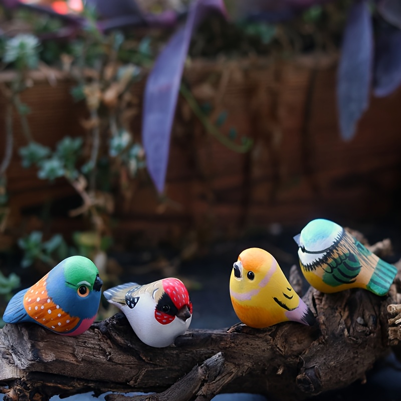 手作り】カラフルな木製鳥の像 ク な鳥の木彫り置物。 デスクトップの